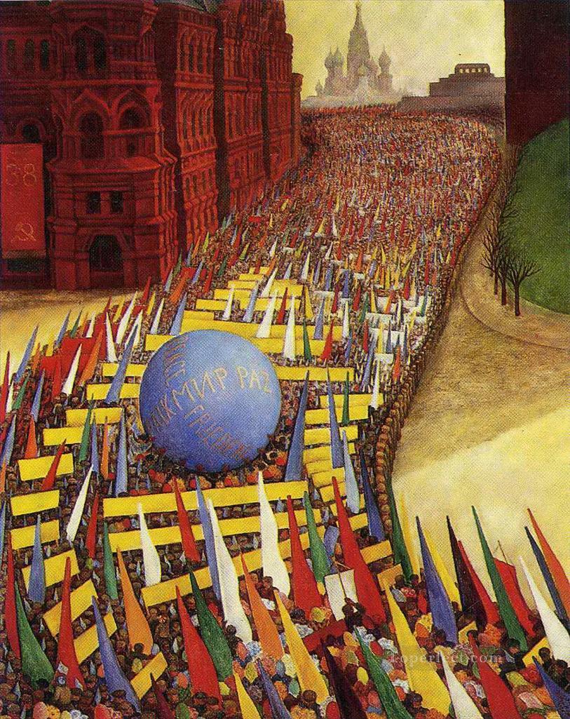 モスクワのメーデー行列 1956 年 ディエゴ・リベラ油絵